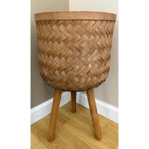 BAMBOO PLANTERS BROWN Wooden Legs Metal Brackets 19.5”tall x 11”wide